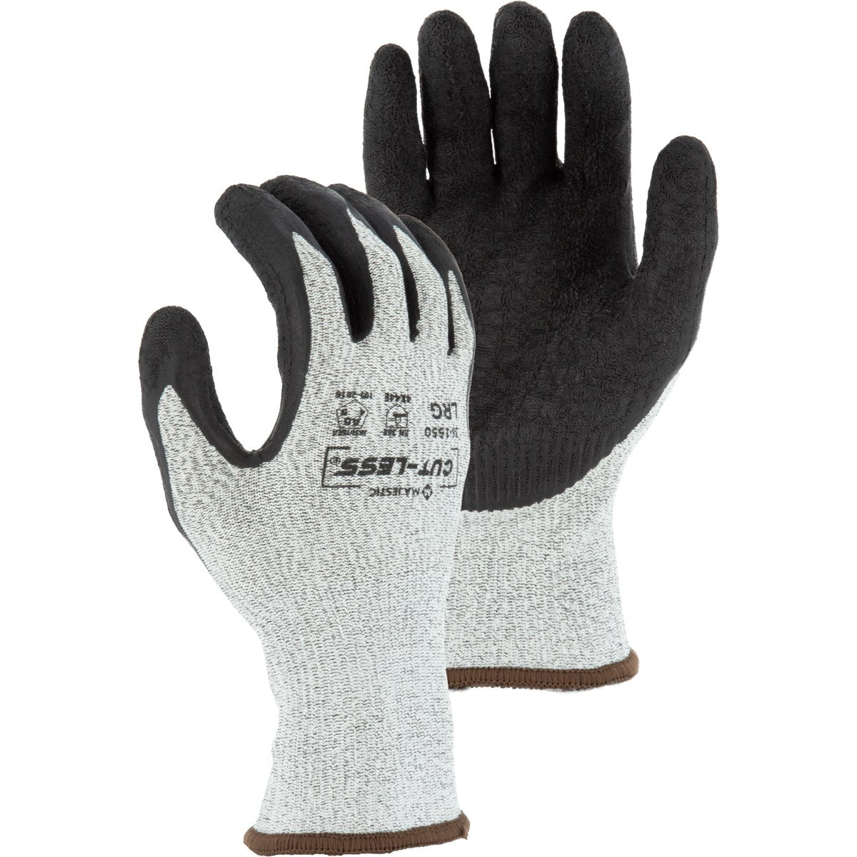 35-1550 Majestic Cut-Less Watchdog® Knit Glove w Crinkle Latex Palm — 12 Pairs or 120 Pairs — FREE SHIPPING*