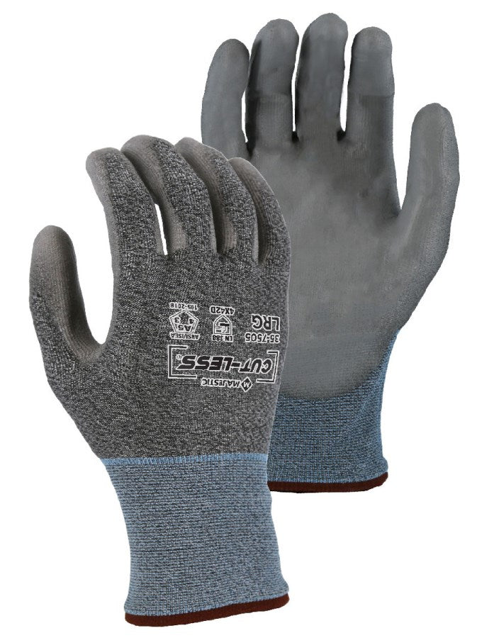 35-7505 Majestic Cut-Less Korplex Glove with Polyurethane Palm, 18g, ANSI A5 — 12 Pairs or 120 Pairs —  FREE SHIPPING*