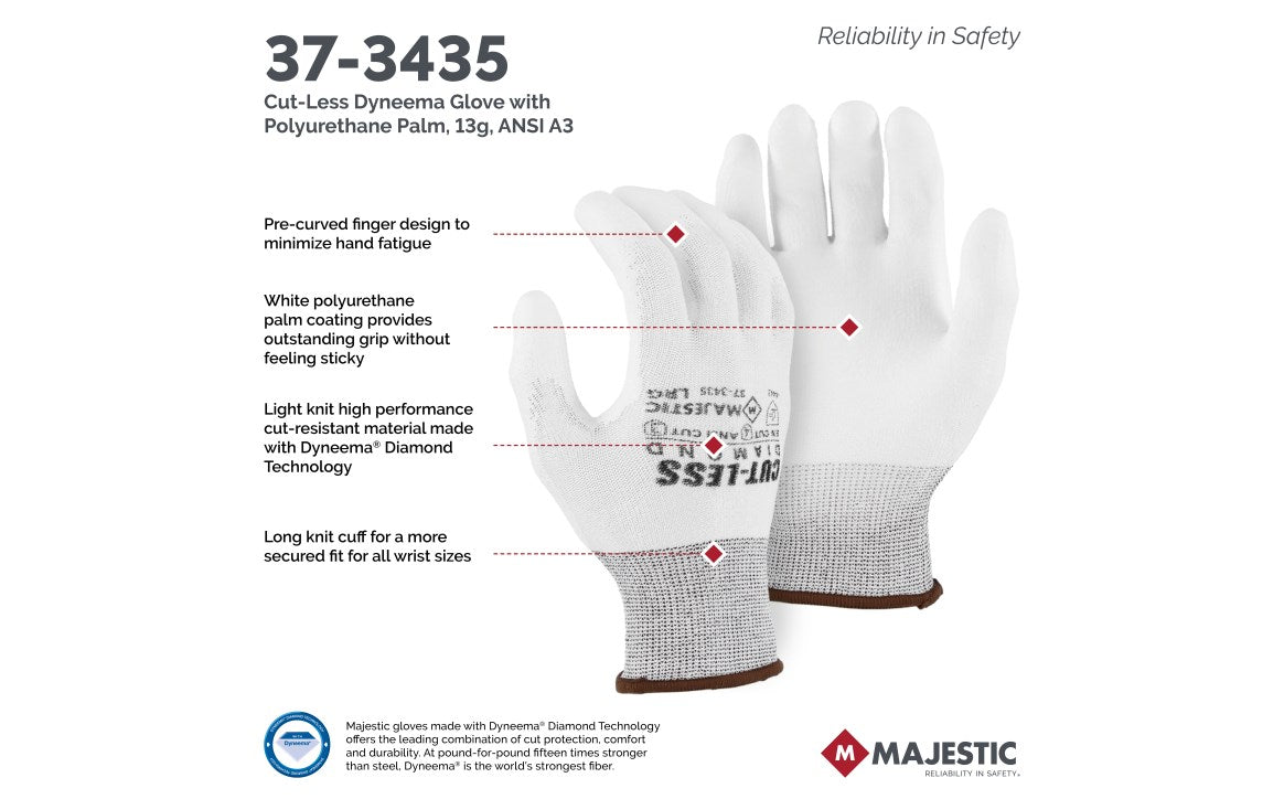 37-3435 Majestic Cut-Less Diamond® Knit Glove w Polyurethane Palm — 12 Pairs or 120 Pairs — FREE SHIPPING*
