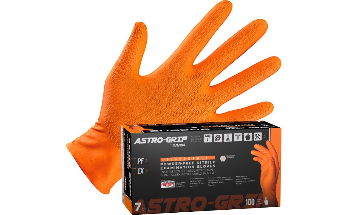 SAS Astro-Grip® Powder-Free 7 Mil Exam Grade, FDA, Nitrile 3D Cube Grip Disposable Gloves, Orange, Sold by the Case (1000 Gloves) — FREE SHIPPING*