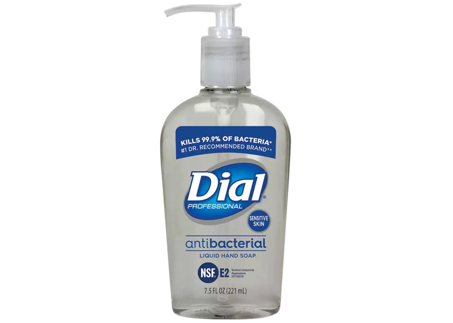 Dial® Professional Sensitive Skin Antibacterial LIQUID Hand Soap, E2, 7.5 oz Pump Bottle - 12/cs