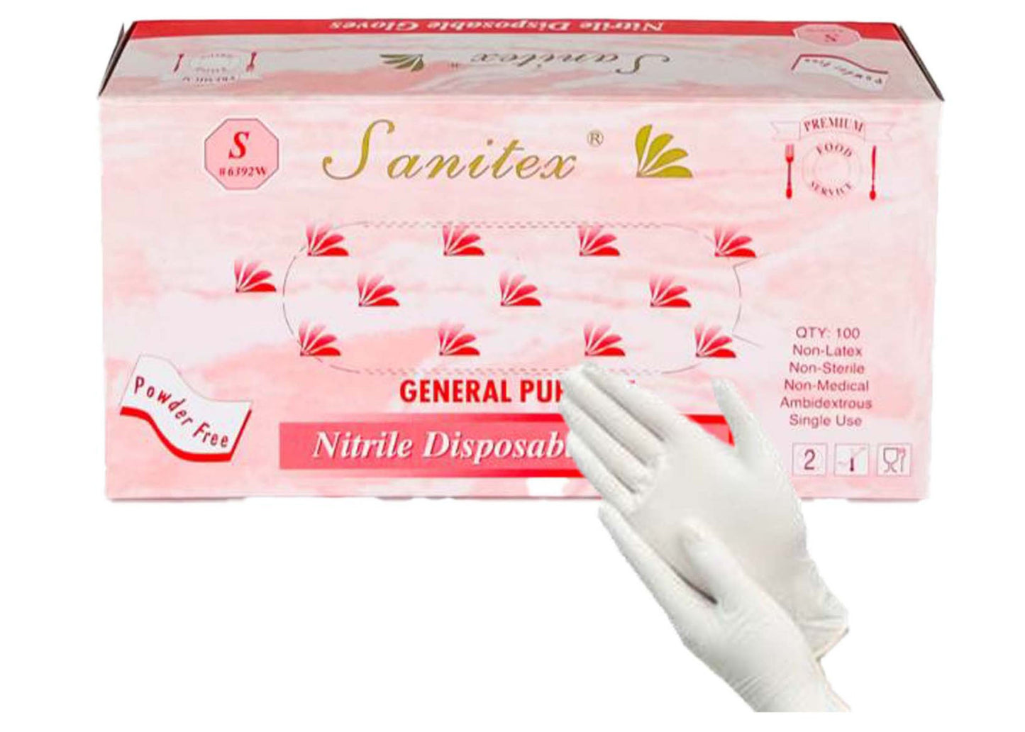 Sanitex General Purpose 3.5 mil Powder-Free, USDA, Disposable Nitrile Gloves, White: 100/bx or 10 bx/cs