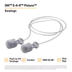P1401 3M™ E-A-R™ Pistonz™ Earplugs, NRR 29 dB, Corded, Gray — 100 pairs