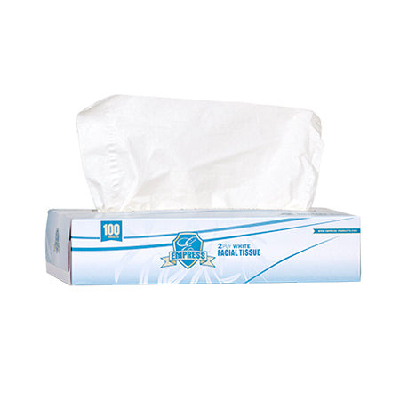Empress 2-ply Facial Tissue, Virgin, White, Flat Box, 100sht/bx - 30 boxes per case — CA & NV ONLY — Free Shipping