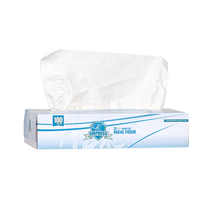 Empress 2-ply Facial Tissue, Virgin, White, Flat Box, 100sht/bx - 30 boxes per case — CA & NV ONLY — Free Shipping