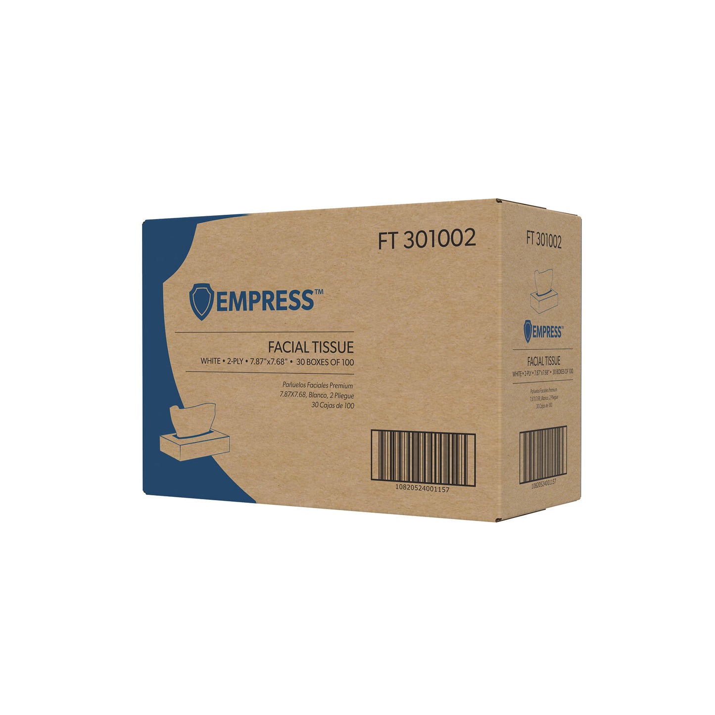 Empress 2-ply Facial Tissue, Virgin, White, Flat Box, 100sht/bx - 30 boxes per case — CA & NV ONLY — Free Shipping
