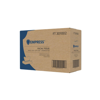 Empress 2-ply Facial Tissue, Virgin, White, Flat Box, 100sht/bx - 30 boxes per case — CA & NV ONLY — Free Shipping