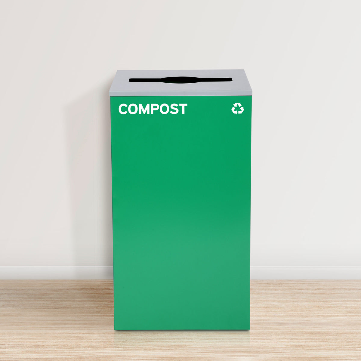 Square Recycling Bin – 29 Gallons - Green Can, Mixed Opening Lid, for Compost — FREE SHIPPING*