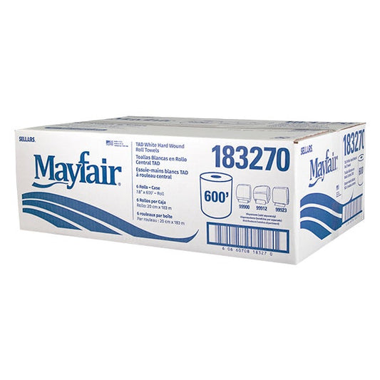MAYFAIR® PREMIUM QUALITY TAD Universal Hard Wound Roll Towel, White, 600'/rl - 6/cs