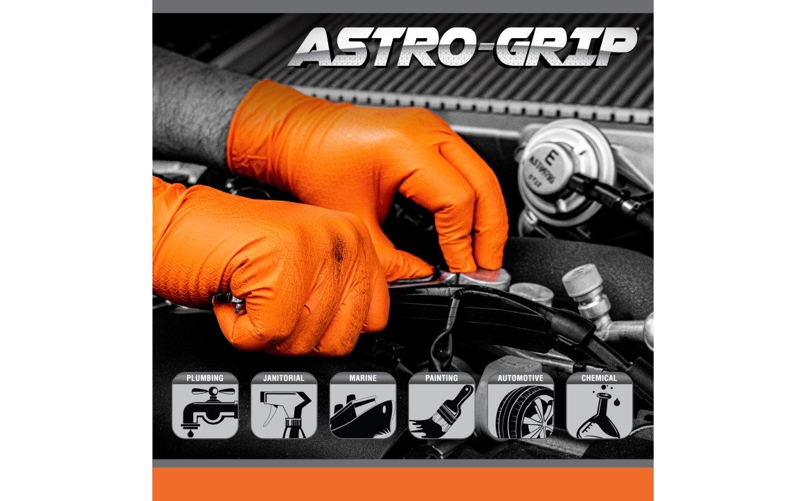 SAS Astro-Grip® Powder-Free 7 Mil Exam Grade, FDA, Nitrile 3D Cube Grip Disposable Gloves, Orange, 40/bx - 12 bx/cs