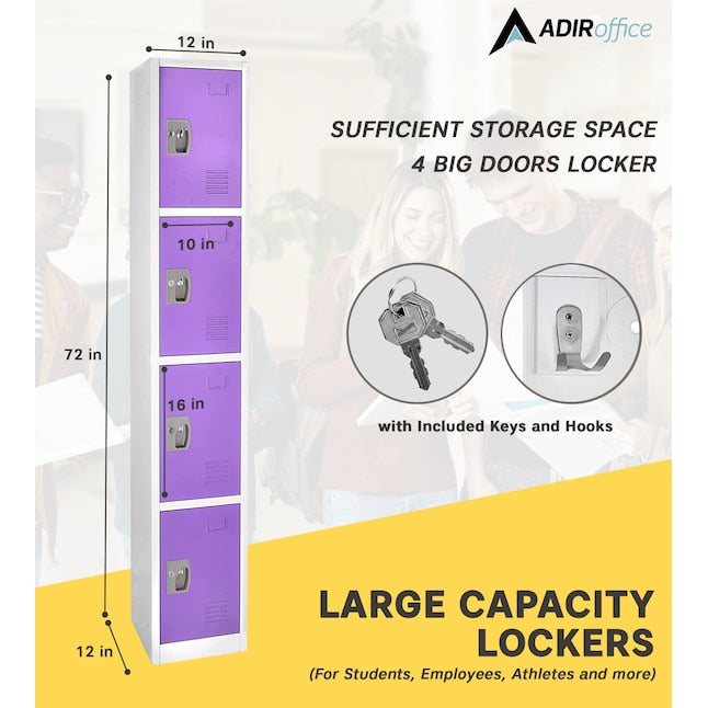 72 in. H x 12 in. W 4-Compartment Steel Storage Locker, Purple — FREE SHIPPING*