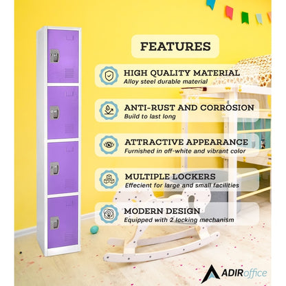 72 in. H x 12 in. W 4-Compartment Steel Storage Locker, Purple — FREE SHIPPING*