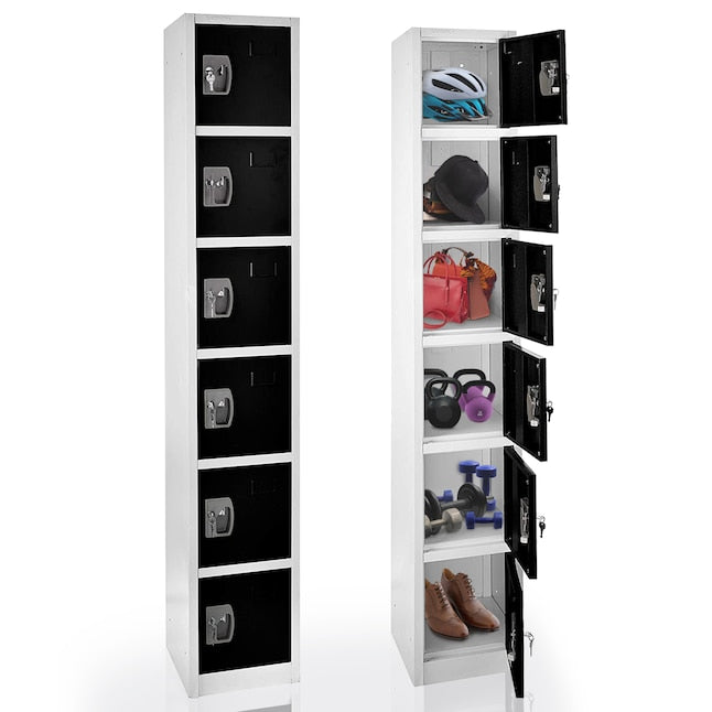 72 in. H x 12 in. W 6-Compartment Steel Storage Locker, Black & White — FREE SHIPPING*