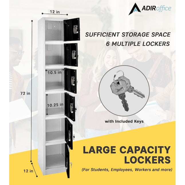 72 in. H x 12 in. W 6-Compartment Steel Storage Locker, Black & White — FREE SHIPPING*