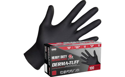 SAS Derma-Tuff® Heavy Duty Powder-Free 6 mil Exam Grade, ASTM D6978 Fentanyl, FDA, Disposable Nitrile Gloves, Black, 100/bx - 10 bx/cs