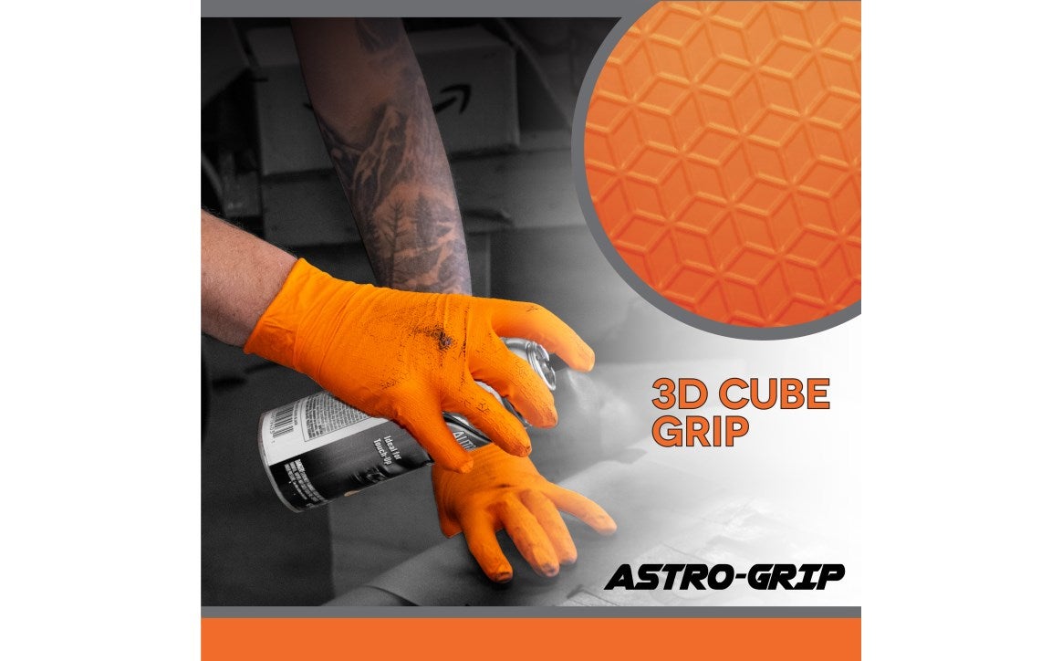SAS Astro-Grip® Powder-Free 7 Mil Exam Grade, FDA, Nitrile 3D Cube Grip Disposable Gloves, Orange, 40/bx - 12 bx/cs