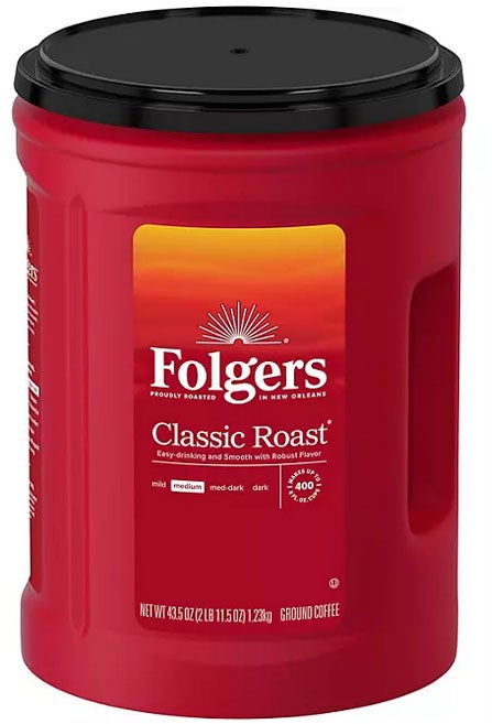 Folgers Classic Roast Ground Coffee, Medium Roast - 43.5 oz Canister