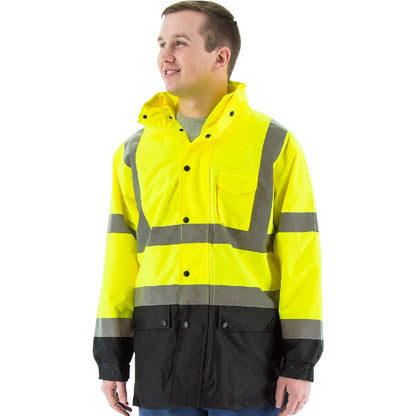 75-1305 Majestic Hi-Viz Waterproof Rain Jacket w Nylon Liner, ANSI 3 — 1 Each or 10 Each — FREE SHIPPING*