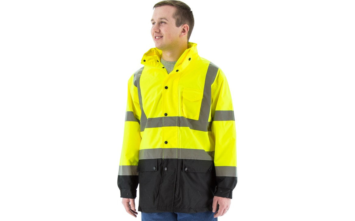 75-1305 Majestic Hi-Viz Waterproof Rain Jacket w Nylon Liner, ANSI 3 — 1 Each or 10 Each — FREE SHIPPING*
