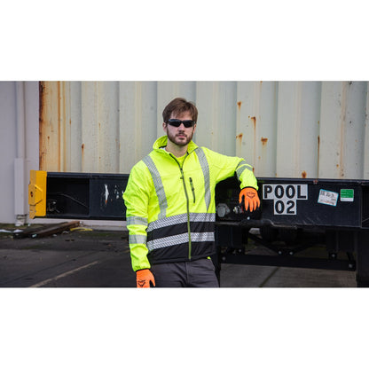 75-1373 Majestic High Visibility Water Resistant Softshell Jacket and Liner, Yellow w/Black Bottom ANSI 3, R — 1 Each or 10 Each — FREE SHIPPING*