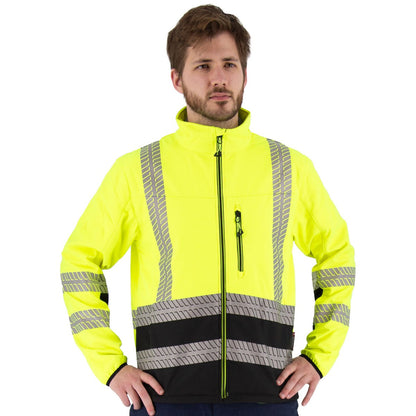 75-1373 Majestic High Visibility Water Resistant Softshell Jacket and Liner, Yellow w/Black Bottom ANSI 3, R — 1 Each or 10 Each — FREE SHIPPING*