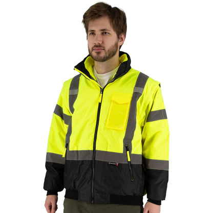 75-1383 Majestic Hi-Viz 8-in-1 Waterproof Jacket w Hi-Viz Liner, ANSI 3 — 1 Each or 10 Each — FREE SHIPPING*