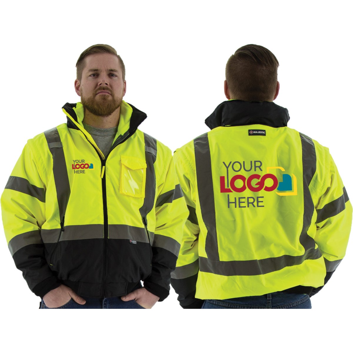 75-1383 Majestic Hi-Viz 8-in-1 Waterproof Jacket w Hi-Viz Liner, ANSI 3 — 1 Each or 10 Each — FREE SHIPPING*