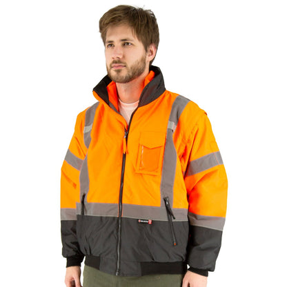 75-1383 Majestic Hi-Viz 8-in-1 Waterproof Jacket w Hi-Viz Liner, ANSI 3 — 1 Each or 10 Each — FREE SHIPPING*