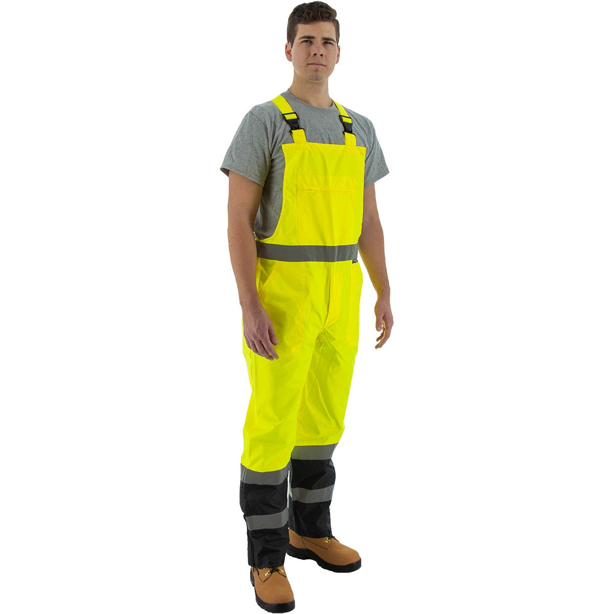 75-2355 Majestic Hi-Viz Black Bottom Waterproof Bib Overall, ANSI E — 1 Each or 20 Each — FREE SHIPPING*