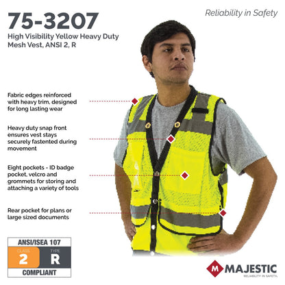 75-3207 Majestic Hi-Viz Heavy Duty Mesh Vest, ANSI 2 — 1 Each or 50 Each — FREE SHIPPING*