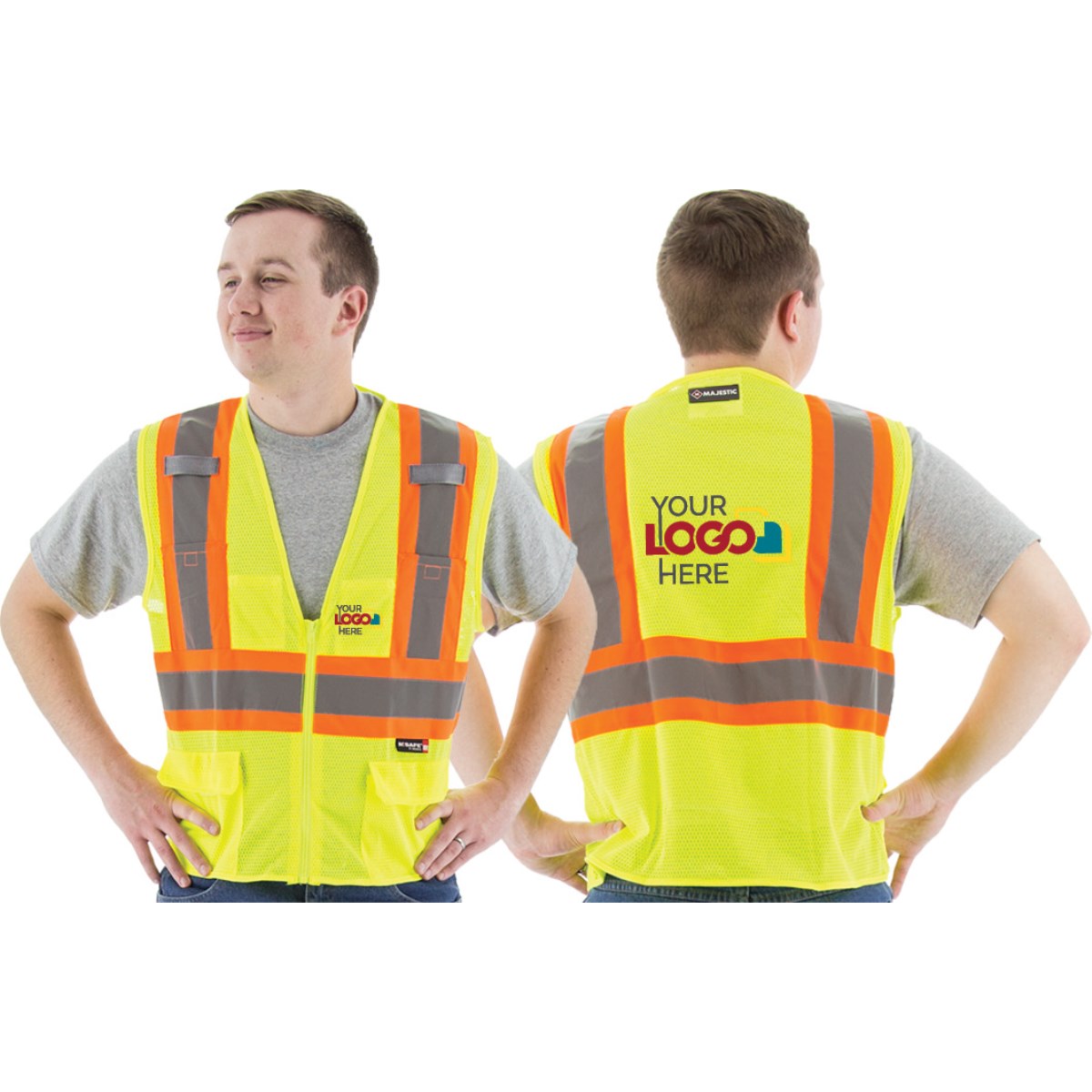 75-3210 Majestic Hi-Viz Mesh Vest with DOT Striping, ANSI 2 — 1 Each or 50 Each — FREE SHIPPING*