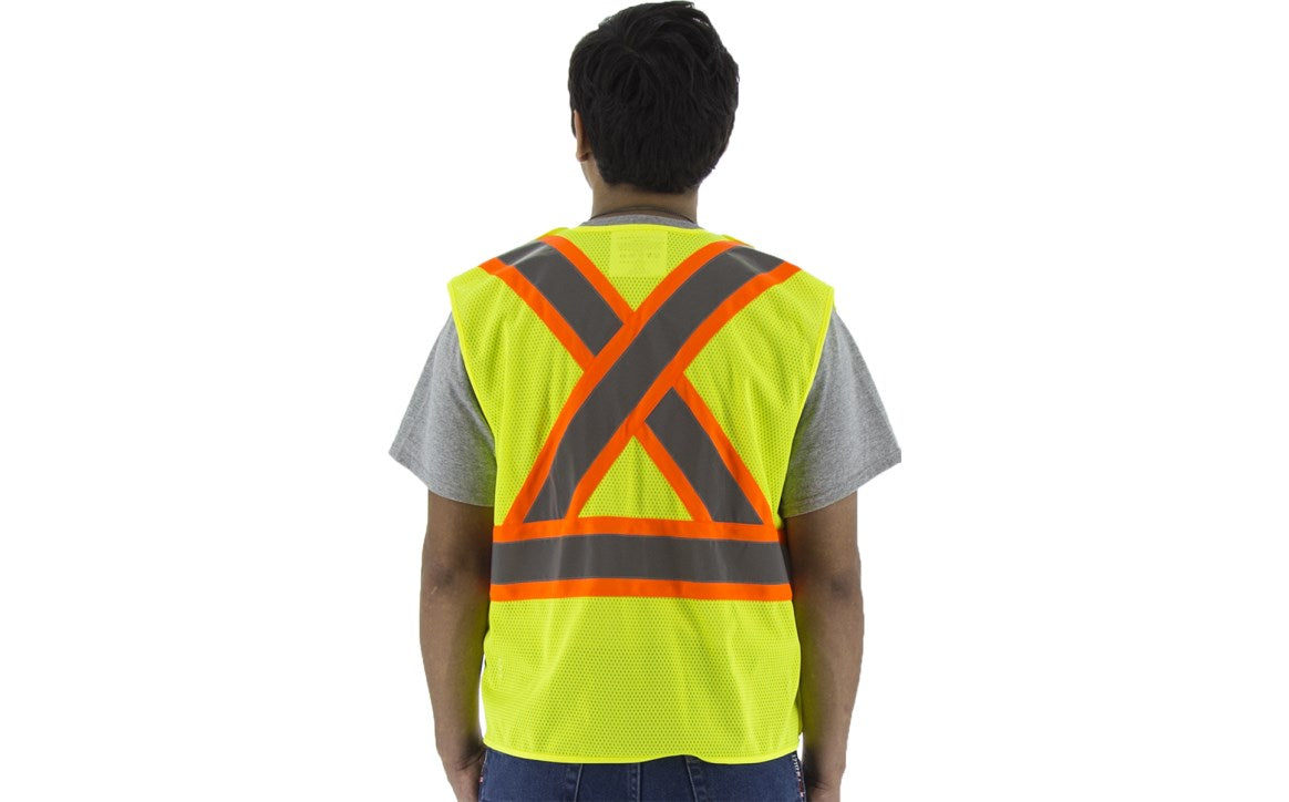 75-3219 Majestic Hi-Viz Mesh Breakaway Vest w DOT Striping, ANSI 2 — 1 Each or 50 Each — FREE SHIPPING*