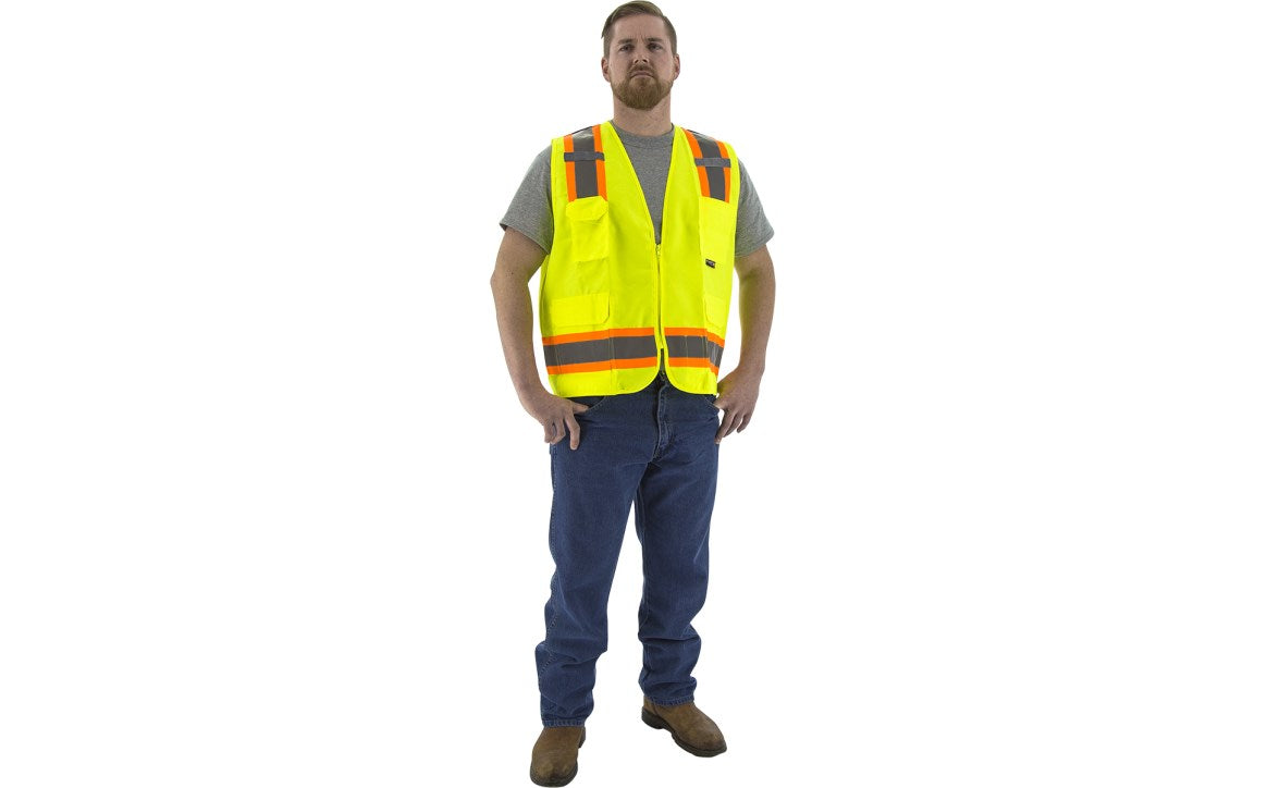 75-3222 Majestic Hi-Viz Surveyors Vest w DOT Striping, ANSI 2 — 1 Each or 50 Each — FREE SHIPPING*