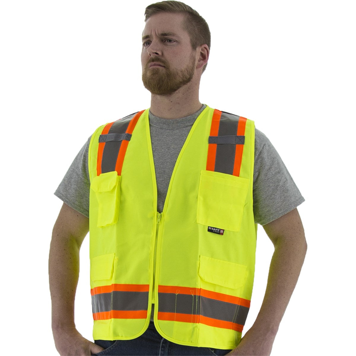 75-3222 Majestic Hi-Viz Surveyors Vest w DOT Striping, ANSI 2 — 1 Each or 50 Each — FREE SHIPPING*