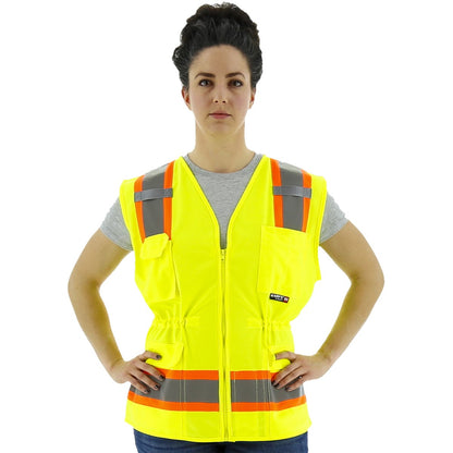 75-3223W Majestic Hi-Viz Surveyors Women's Vest w DOT Striping, ANSI 2 — 1 Each or 50 Each — FREE SHIPPING*