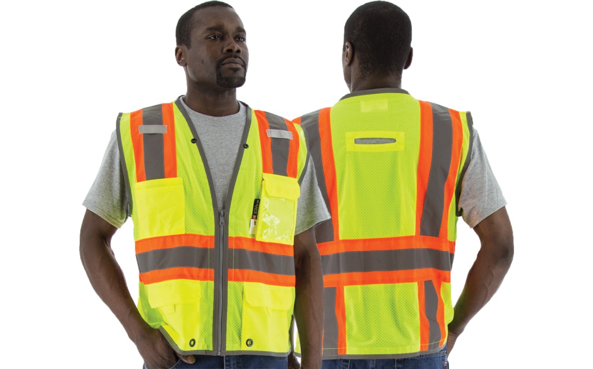 75-3225 Majestic Hi-Viz Vest w DOT Striping and D-Ring Pass, ANSI 2 — 1 Each or 50 Each — FREE SHIPPING*