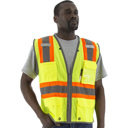 75-3226 Majestic Hi-Viz Vest w DOT Striping and D-Ring Pass, ANSI 2 — 1 Each or 50 Each — FREE SHIPPING*