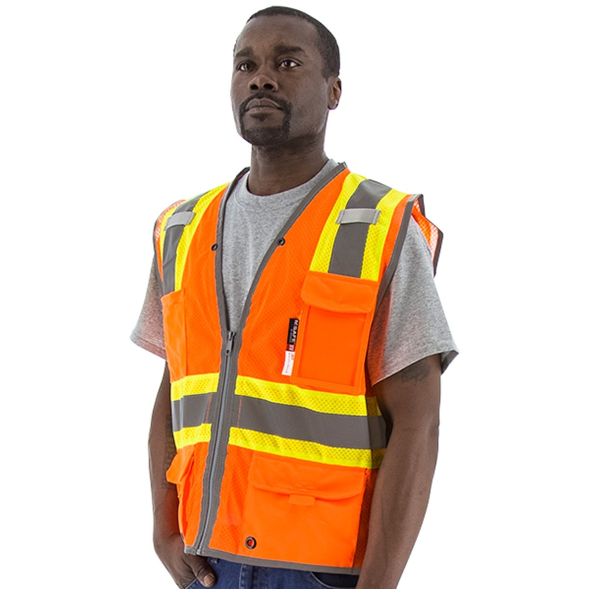 75-3225 Majestic Hi-Viz Vest w DOT Striping and D-Ring Pass, ANSI 2 — 1 Each or 50 Each — FREE SHIPPING*