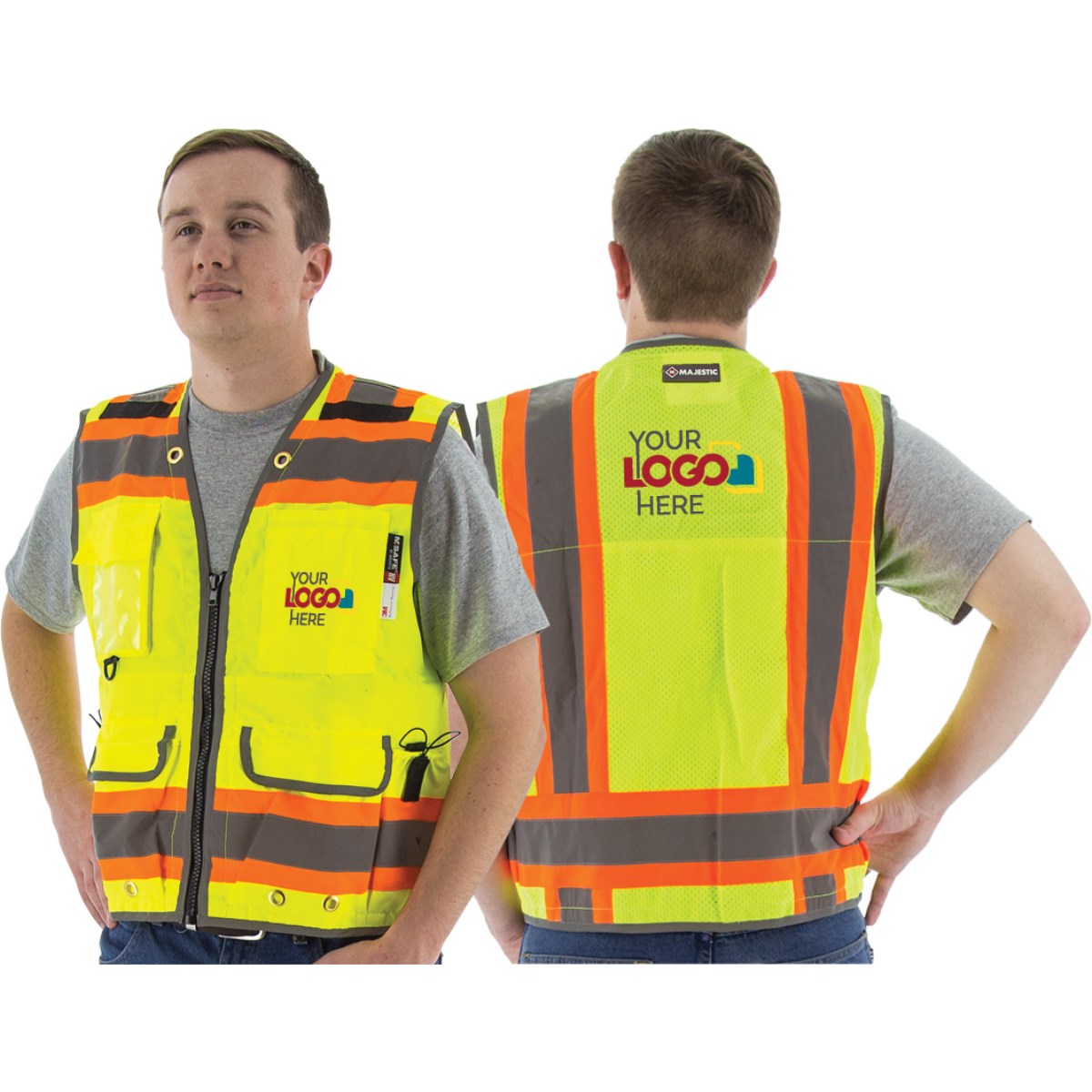 75-3236 Majestic Hi-Viz Heavy Duty Vest w DOT Striping, ANSI 2 — 1 Each or 25 Each — FREE SHIPPING*