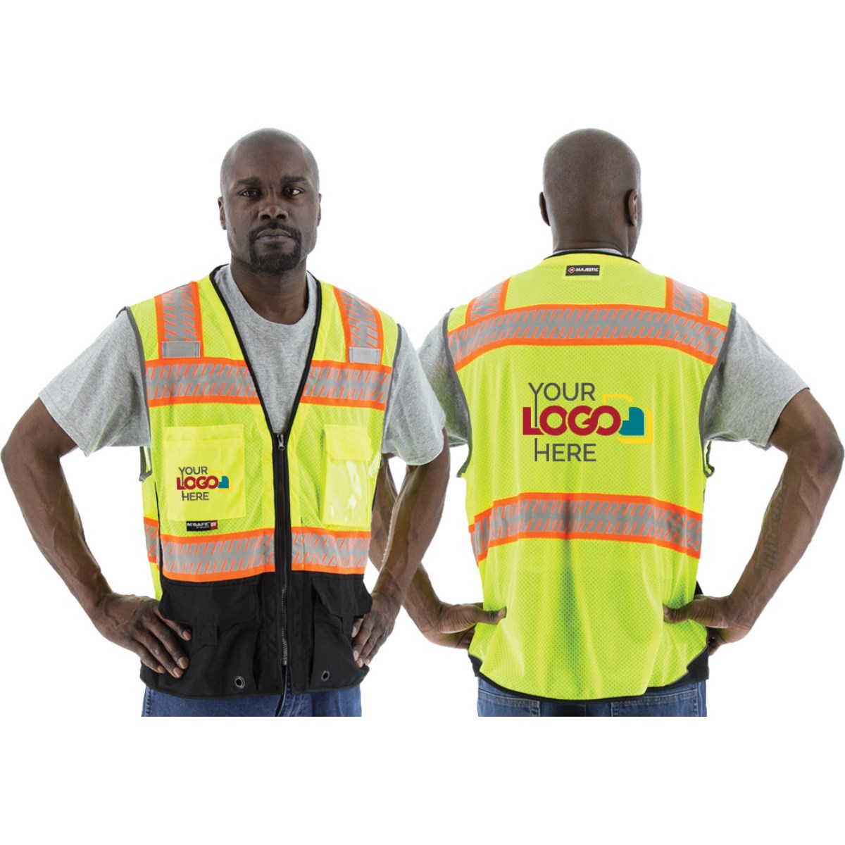 75-3239 Majestic Hi-Viz Mesh Vest w DOT Chainsaw Striping, ANSI 2 — 1 Each or 50 Each — FREE SHIPPING*