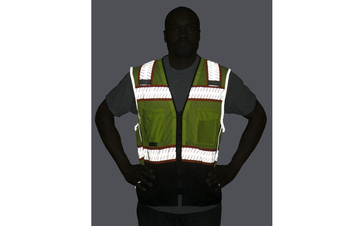 75-3240 Majestic Hi-Viz Mesh Vest w DOT Chainsaw Striping, ANSI 2 — 1 Each or 50 Each — FREE SHIPPING*