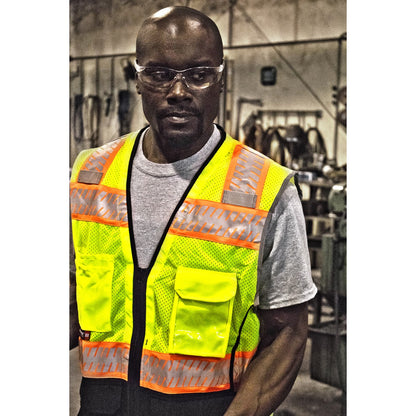 75-3239 Majestic Hi-Viz Mesh Vest w DOT Chainsaw Striping, ANSI 2 — 1 Each or 50 Each — FREE SHIPPING*