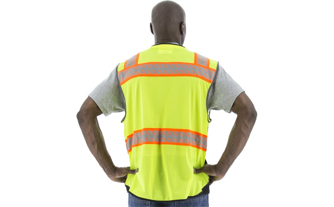 75-3240 Majestic Hi-Viz Mesh Vest w DOT Chainsaw Striping, ANSI 2 — 1 Each or 50 Each — FREE SHIPPING*