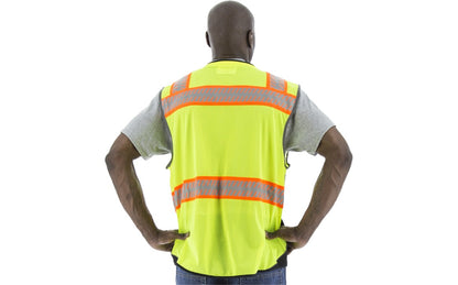 75-3239 Majestic Hi-Viz Mesh Vest w DOT Chainsaw Striping, ANSI 2 — 1 Each or 50 Each — FREE SHIPPING*