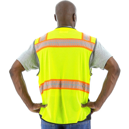 75-3239 Majestic Hi-Viz Mesh Vest w DOT Chainsaw Striping, ANSI 2 — 1 Each or 50 Each — FREE SHIPPING*