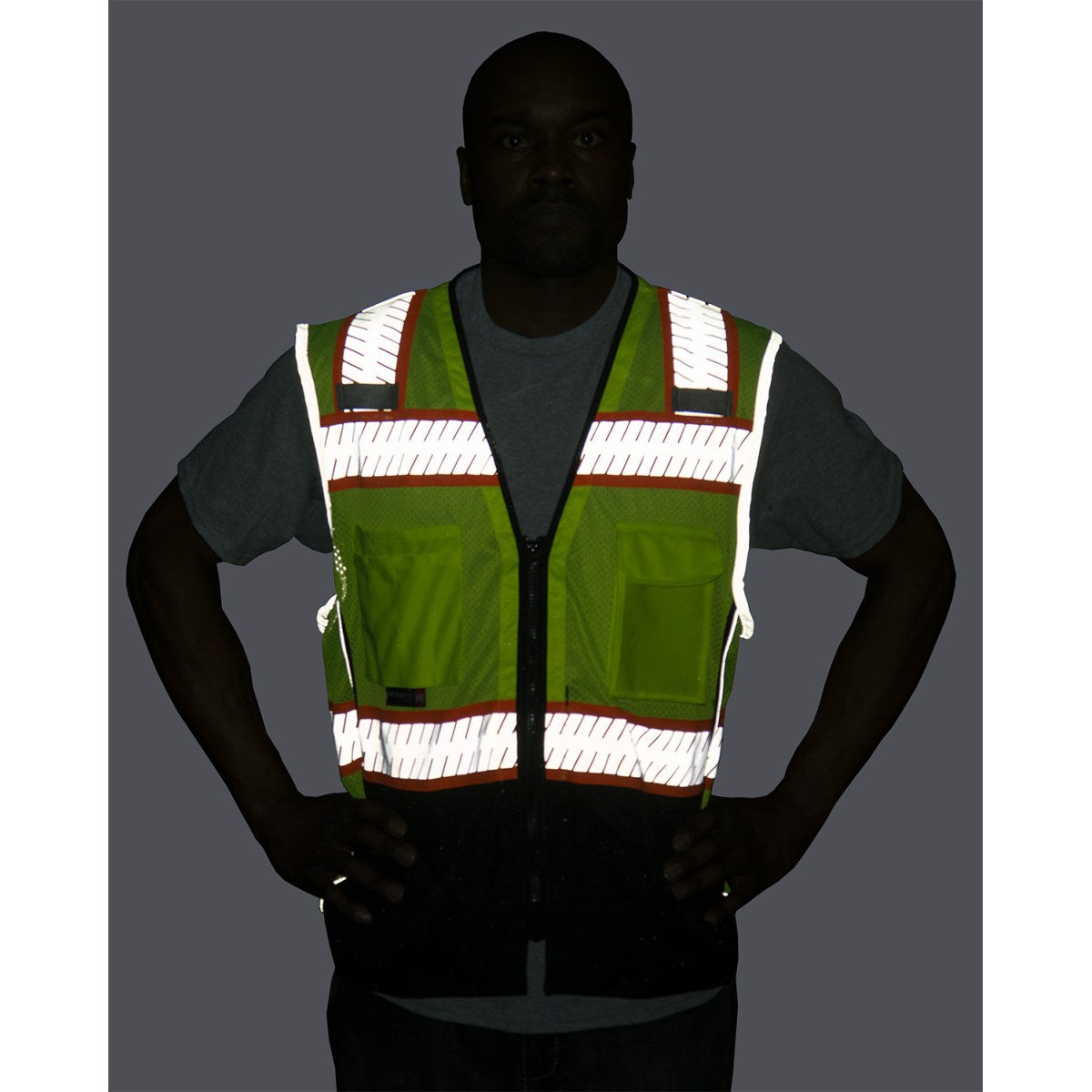 75-3240 Majestic Hi-Viz Mesh Vest w DOT Chainsaw Striping, ANSI 2 — 1 Each or 50 Each — FREE SHIPPING*