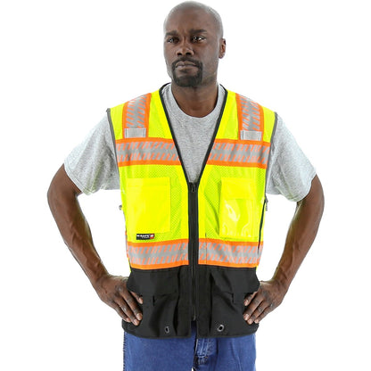 75-3239 Majestic Hi-Viz Mesh Vest w DOT Chainsaw Striping, ANSI 2 — 1 Each or 50 Each — FREE SHIPPING*