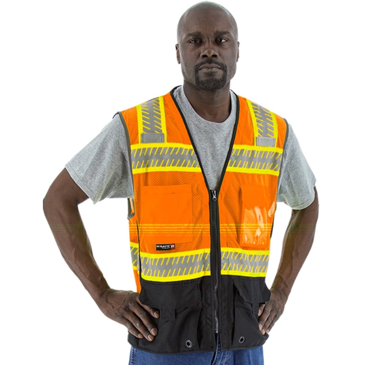75-3240 Majestic Hi-Viz Mesh Vest w DOT Chainsaw Striping, ANSI 2 — 1 Each or 50 Each — FREE SHIPPING*