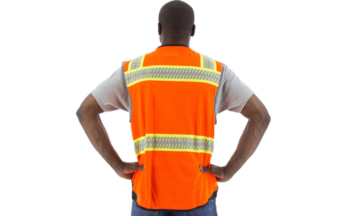 75-3239 Majestic Hi-Viz Mesh Vest w DOT Chainsaw Striping, ANSI 2 — 1 Each or 50 Each — FREE SHIPPING*