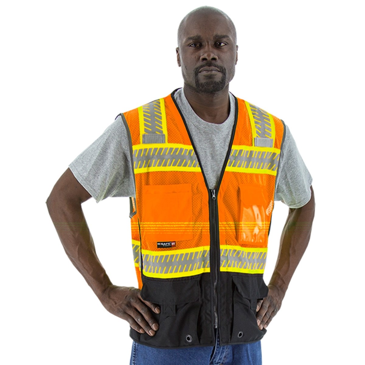 75-3240 Majestic Hi-Viz Mesh Vest w DOT Chainsaw Striping, ANSI 2 — 1 Each or 50 Each — FREE SHIPPING*